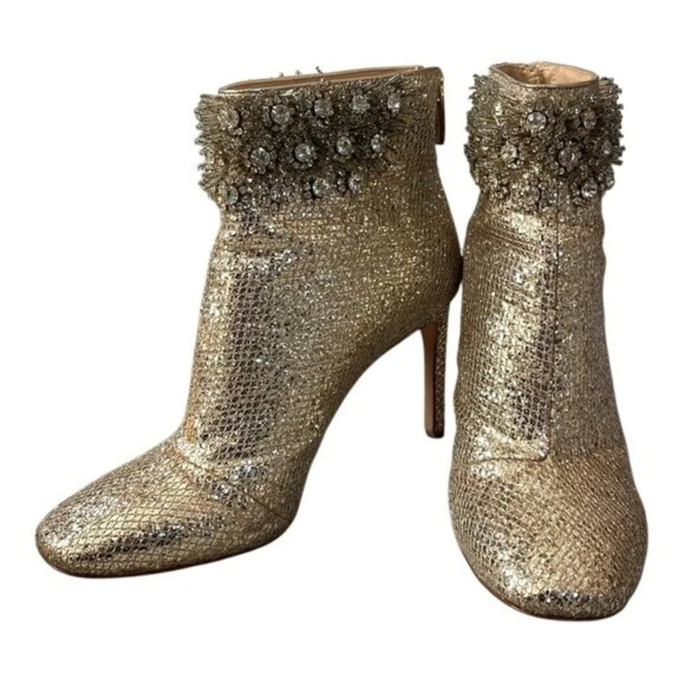 Vince Camuto IM-Lura Gold Glitter Mesh Heeled Ankle Boots Size 8.5